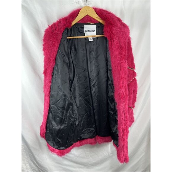 H&M X Moschino Jeremy Scott Pink Faux Fur Coat w/ Chains Womens Size XS - Picture 8 of 16